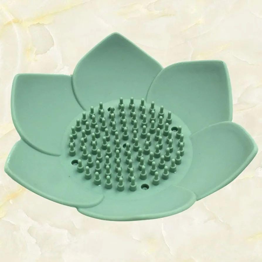 Image of 3 Pack Lotus Flowers Soap Dish Silicon Flexible Non-Slip Floral Trays with Drain for Bathroom Shower(Multicolour)