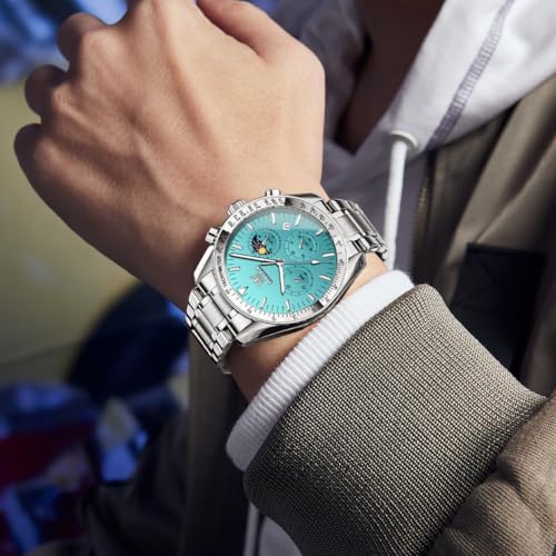 Image of OLEVS Mens Watches Luxury Diamond Calendar Stainless Steel Male Watches Business Dress Waterproof Luminous Fashion Watch for Men