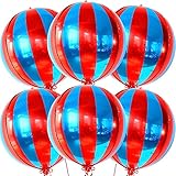 Big, Red and Blue Carnival Balloons - Pack of 6, Circus Decorations | 22 Inch 360 Degree 4D Red Blue...
