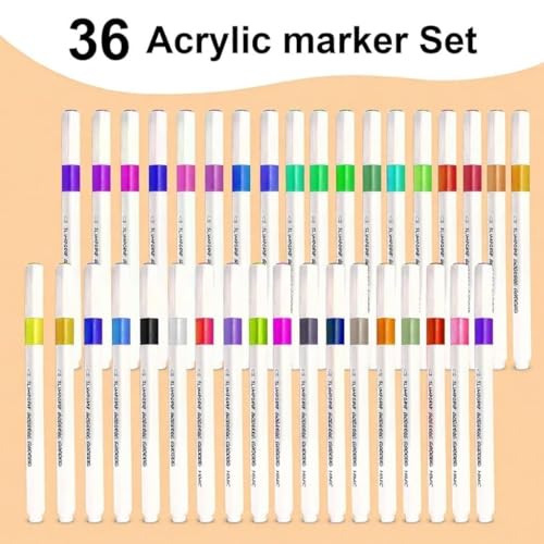 Image of FAMOUS QUALITY New Acrylic Paint Markers Set of 36 Vibrant Colors, Permanent Water-Based Marker Pens for Rock Painting, DIY Crafts, Canvas (36)