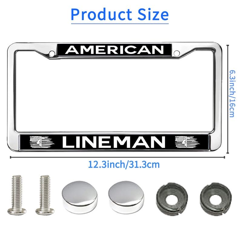 Image of American Lineman License Plate Frame, Stainless Steel Metal Auto Tag Cover | Show support for essential utility workers with this durable metal lineman license frame, weather-resistant to last.