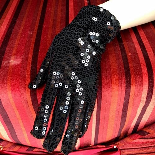 CHENGZI 1 works Adult Costume Halloween Glitter Short Gloves Dance Stage Gloves Adults Sparkling Sequin Dance Gloves (Black) - Image 3