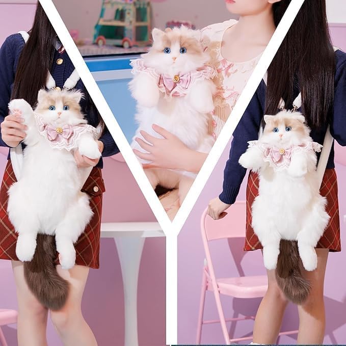 Image of 3D Ragdoll Cat Plush Backpack, Cute Cat Design Soft Toy Bag, Lightweight Adorable School & Travel Mini Backpack for Kids & Girls