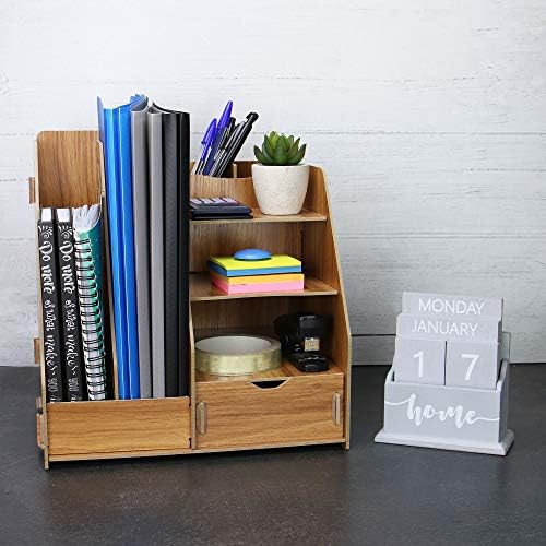 Wooden Desktop Organiser | Desk Tidy | Office Stationery & Document Storage Drawer | A4 File, Book & Magazine Organisers | Pen & Pencil Holder | Pukkr