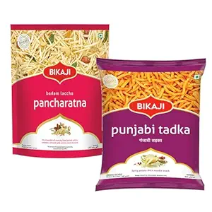 Bikaji Kaju Badam Laccha with Potato Stick 350g & Punjabi Tadka Chakli 200g – Total 550g (19.40 oz) | Spicy Mixture Namkeen Combo