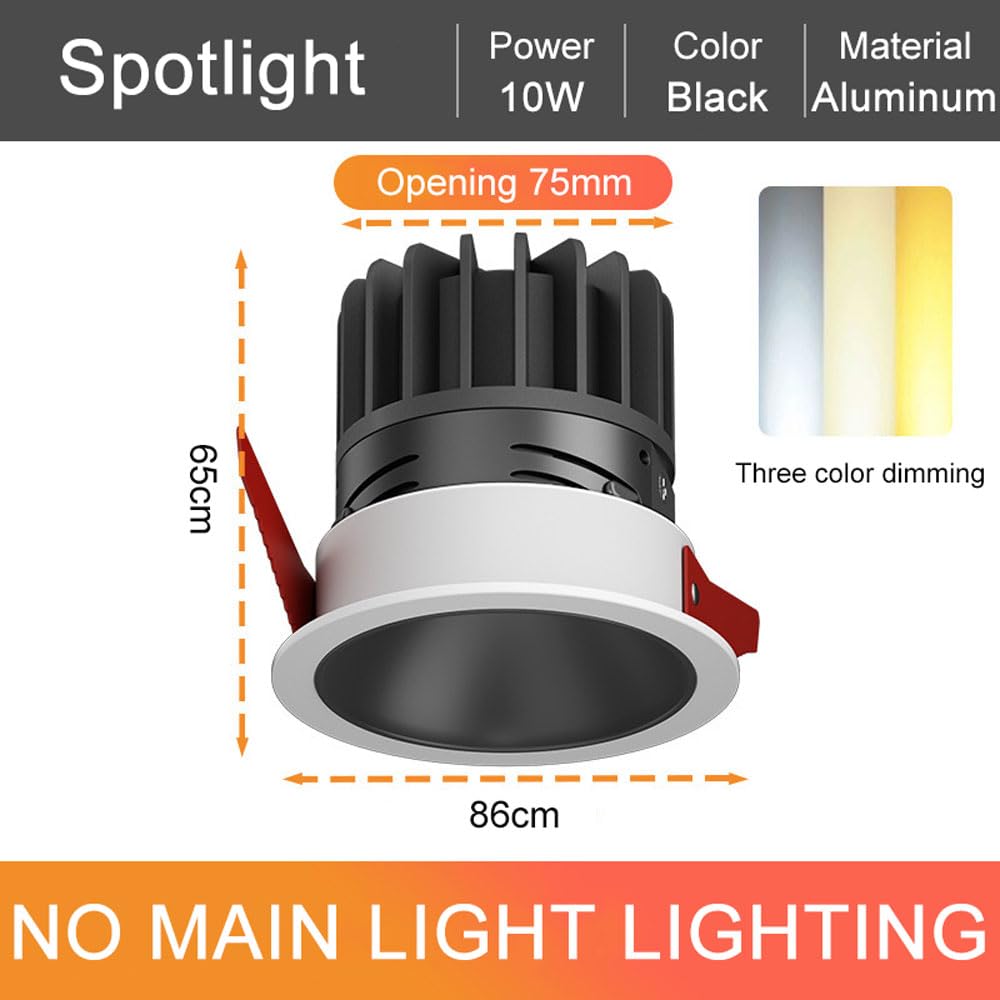 Foco empotrable LED de Aluminio Negro con ángulo de iluminación Ajustable de 30°, 12 Unidades, Foco de Techo LED de 10 W y 3 Colores Regulables, Foco empotrable LED, Foco,