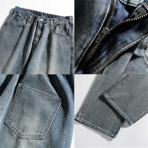 Men Street Trousers Neutral Solid Color Wide Leg Pant Button Streetwear Denim Pants Loose Washed Jeans2