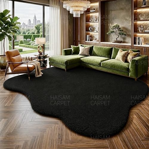 Image of Modern Irregular Shape Shaggy Rug | Super Soft Microfiber Area Carpet for Living Room, Bedroom, etc [ Size 6X8 FEET ].