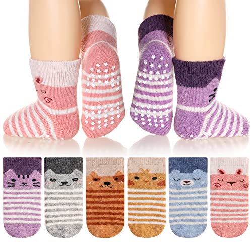 Image of Eyean Baby Wool Grip Sock Soft Winter Warm Thick Non Slip Toddler Boy Girls Crew Socks For Children 6 Pairs