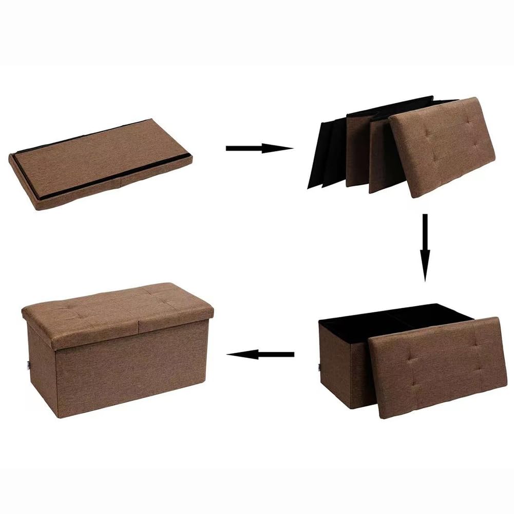 BAKAJI Cassapanca Pouf Contenitore con Rivestimento in Lino, Poggiapiedi con Struttura in Legno, Seduta Imbottita e Comoda, Multiuso, Ideale per Camera da Letto, Ingresso, Design Moderno (Marrone)