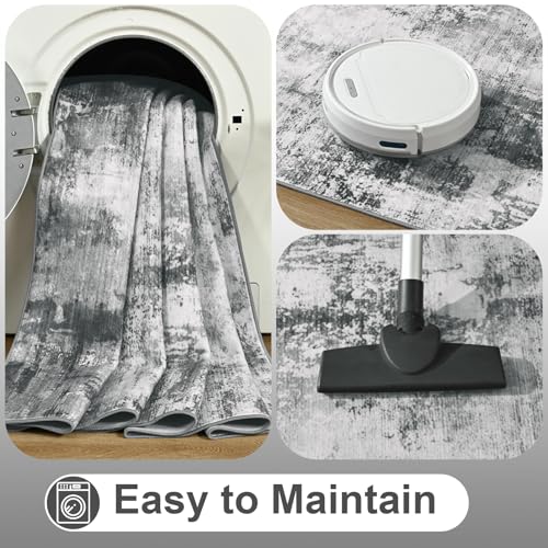 Tapete lavable 5x7 para sala y dormitorio, gris boho miniatura 5