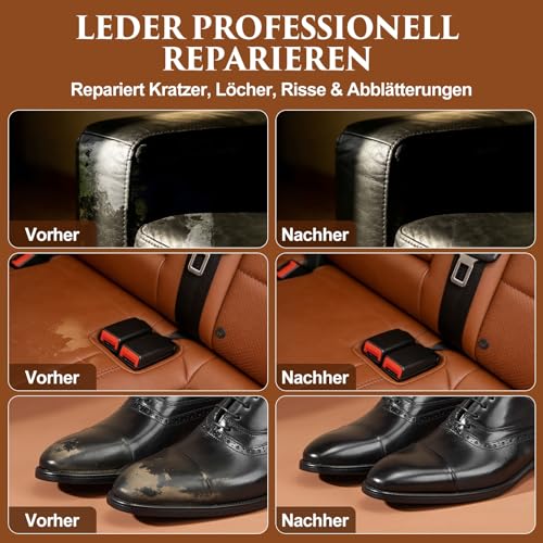 Leder Reparatur Set – Flüssigleder Reparaturset für Auto, Sofa & Möbel, Kunstleder Reparaturset für Kratzer, Risse & Löcher, Leder Reparatur-Set für Echtleder & Kunstleder (8-teilig: 8 × 25 ml )