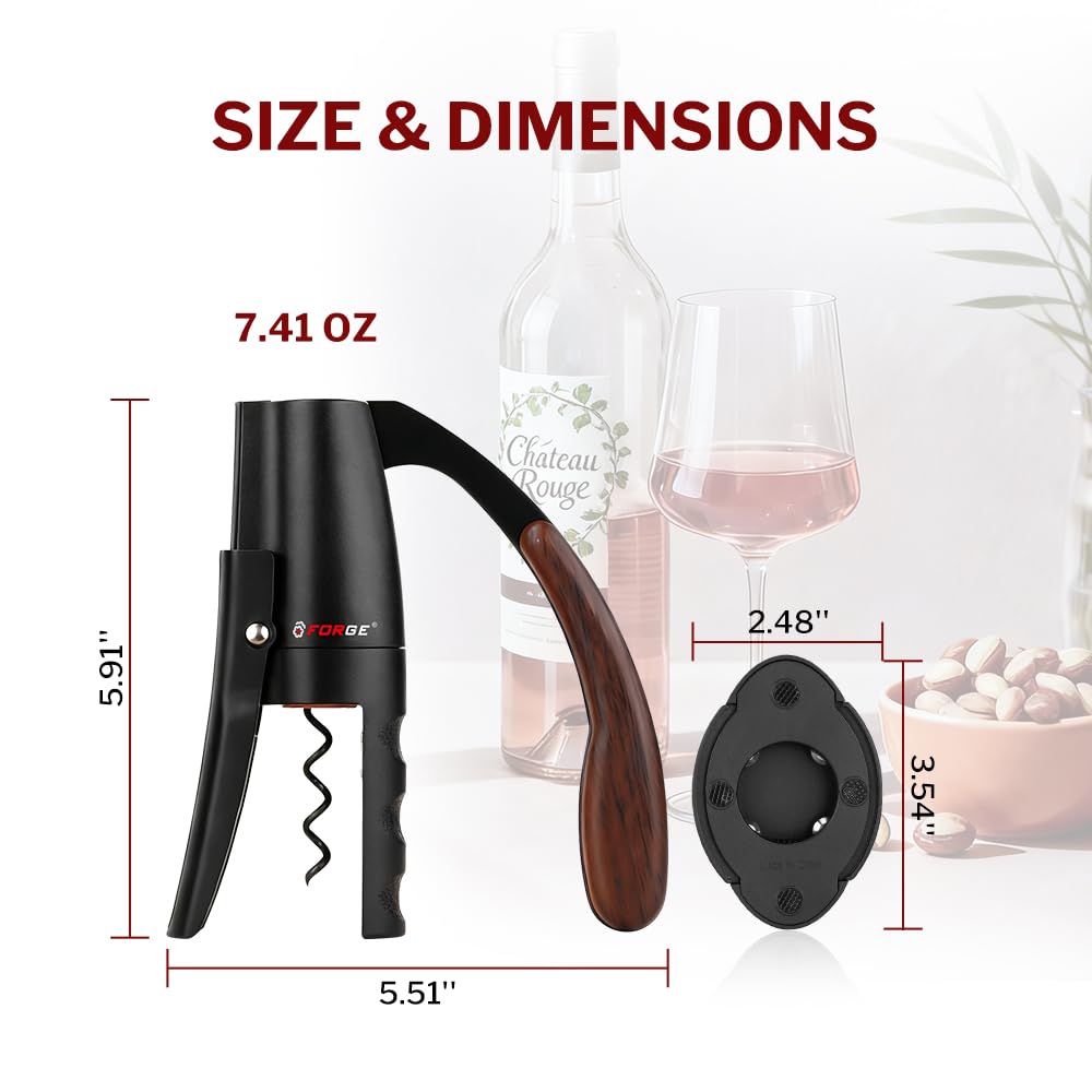 Forge Tire-bouchon à levier vertical compact de qualité avec coupe-capsule. 3 secondes pour ouvrir une bouteille de vin. Noir