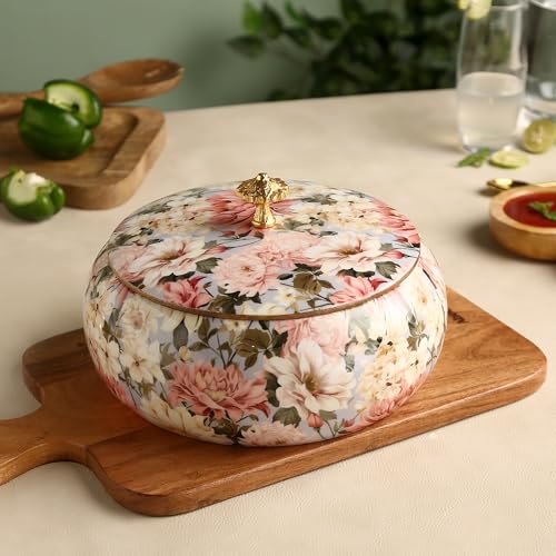 Image of Handcrafted Premium Wooden Roti Casserole - 9 x 9 x 4 Inches | Hot Roti Case & Chapati Box For Kitchen & Dining | Chapati Serving Hotbox Serveware With Gold Embossed Knob