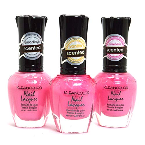 3 Kleancolor Nail Polish Scented Lacquer Pink Pudding Vanilla Rose Set + Free ZipBag