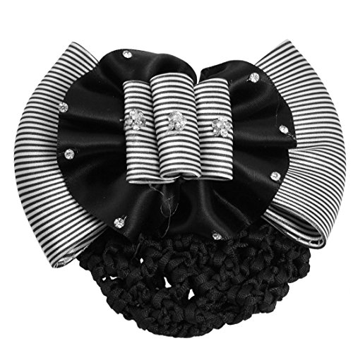 TOOGOO(R) Faux Rhinestone Decor Ruched Bow Hair Clip Snood Net Bun Cover White Black