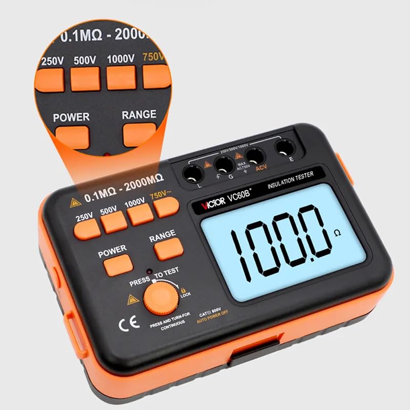 QDTimes VC60B+ VC60D+ VC60E+ 10000V/2500V/5000V Digital Insulation Resistance Tester Digital Megohmmeter(Victor/Ruoshui VC60B+)