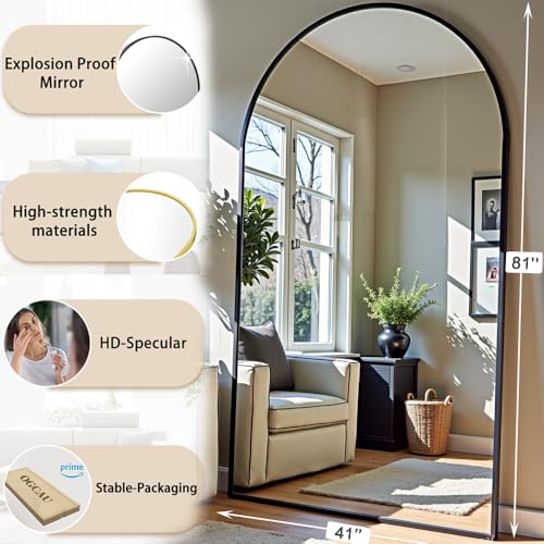 Image of OGCAU Floor Full Length Mirror 81 inchx41 inch Large Arched Full Body Mirror, Black