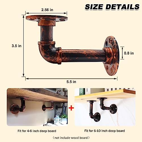 MLOQI Heavy Duty Scaffold Board Shelf Brackets 4 Pack - Industrial Pipe Wall Mount (Red Copper, 14 cm/5.5 Inches) - Image 2