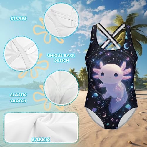 Image of Xpyiqun Swimsuit for Girls One Piece Bathing Suits Size 5-14 Sleeveless Swimwear Cross Shoulder Strap Swimming Wear