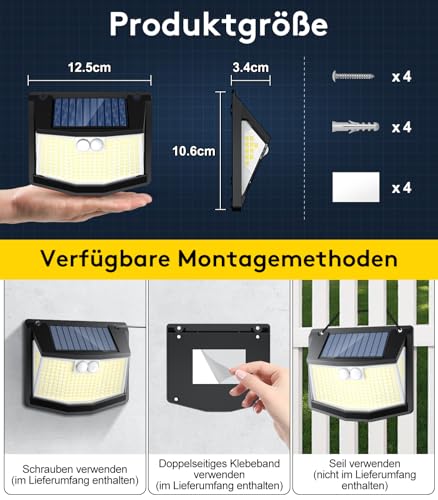 Solarlampen für Außen Außenbereich Bewegungsmelder - 248 LEDs Solarlicht – Ansicht 5