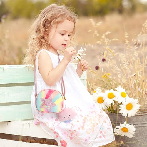 UOCAI Kinder Umhängetasche Mädchen Handtasche mit Glitzerstern Rosa AnhängerVerstellbarer Schultergurt, Niedliche Crossbody Tasche für Mädchen 3–10 Jahre Geschenk für Geburtstag, Kindergarten, Reise