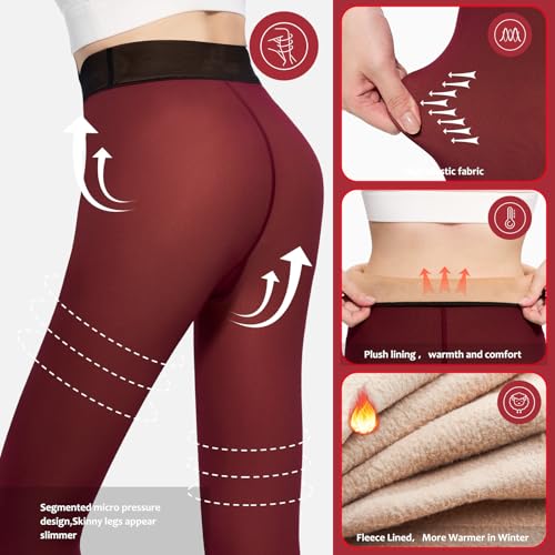 Image of UISLII Fleece Lined Tights Women, Warm Pantyhose leggings Women,Fake Translucent Thermal Skin Colored Tights for Winter