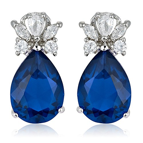 RIZILIA Teardrop Stud Pierced Earrings with Pear Cut CZ [5 Colors available] in White Gold Plated, Simple Modern Elegant