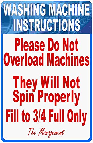 ZMKDLL Washing Machine Instructions Do Not Overload Laundromat Metal Sign 12'x8'