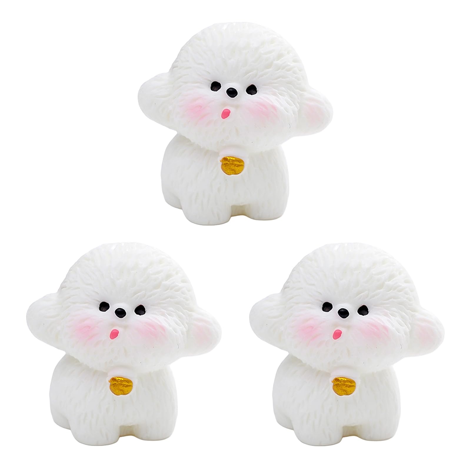 Virelynx 3Pcs Car Dashboard Decor – Cute Fleece Dog Figurines Resin, Mini Ornaments Adhesive for Women Car Interior Decoration