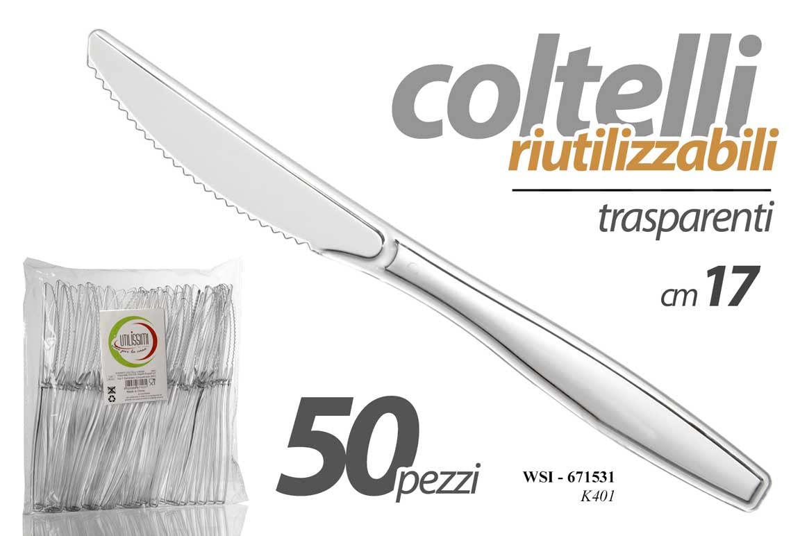 Gicos Set 50 pz coltelli monouso riutilizzabili Cucina Posate da tavola Trasparenti 17 cm WSI-671531