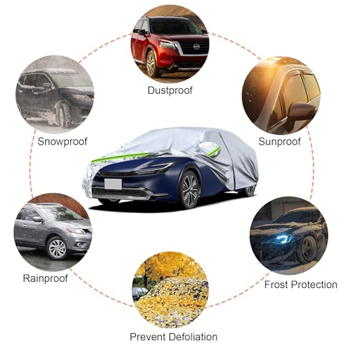 Image of Waterproof Car Covers Replace for 2004-2025 Toyota Prius, 6 Layers Silver All Weather Custom-fit Car Cover with Zipper Door & Windproof Bands for Snow Rain Dust Hail Protection