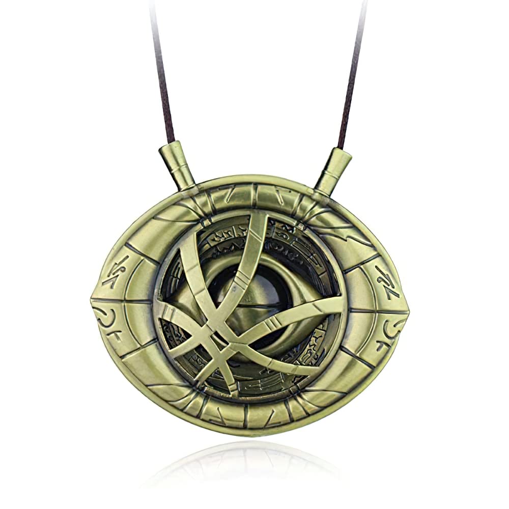 RVM JewelsBig Size Eye of Agamotto Time Stone Shape Antique Brass & Metal Pendant Necklace Accessory for Men and Women