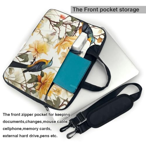 Yellow Flowers and Birds Laptop Bag, Computer Briefcase Gifts for Men Women, 360 Protective Laptop Shoulder Bag3