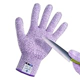 Numjot Cutting Gloves, Food Grade Level 5 Protection, Safety Kitchen Cut Gloves for Oyster Shucking, Fish Fillet Processing, Mandolin Slicing, Meat Cutting and Wood Carving. (Violet-Medium 1 Pairs)