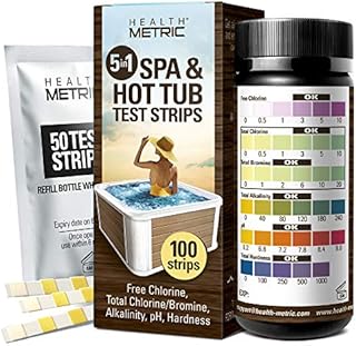 Spa and Hot Tub Test Strips - 100 ct - 5 Way Chemical Testing Strip Kit Tester for Chlorine & Bromine Spas & Tubs - Calibrated for Warm Water to Maximize Accuracy - FC TC/TB Alkalinity pH & Hardness