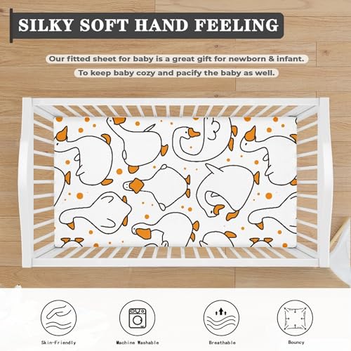 Image of Cartoon Goose Fitted Crib Sheet White Goose Baby Crib Sheet Fit Standard Crib and Toddler Mattress,Crib Mattress Sheets for Boys Girls 28 inchx52 inch