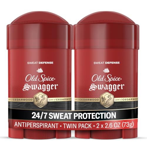 Old Spice Sweat Defense Antiperspirant &amp; Deodorant for Men, 24/7 Ultimate Sweat Protection, Long Lasting Scent, Soft Solid, Swagger with Cedarwood Scent, 2.6 oz (Pack of 2)
