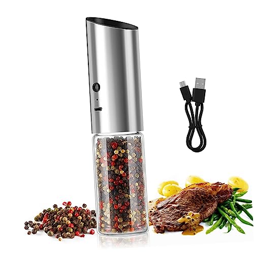 BRIGHTFUFU Electric Pepper Mill Grinder USB Rechargeable with Adjustable Coarseness Capacity One Handed Operation Premium for Kitchen and Outdoor Use