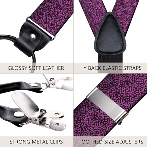 Image of Dubulle Suspender and Bow Tie for Men Paisley Solid Mens Suit Braces Pretied Bowtie and Handkerchief Cufflinks Formal Wedding