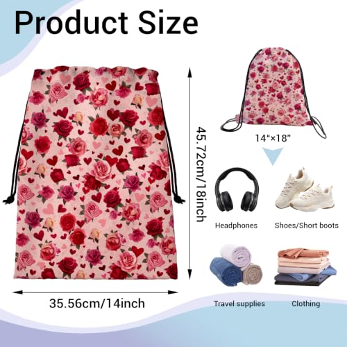 Image of Red Roses Drawstring Bag Waterproof Shoe Bags for Beach Storage Wet Cloth