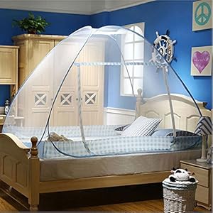 CdyBox Folding Mosquito Net Tent Canopy Curtains for Beds Home Bedroom Decor (Blue, 1.2X2.0m)