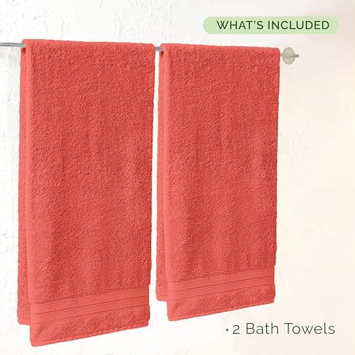 Image of Elegant Comfort Three Line Popcorn Towel Set for Bathroom 27 x 54 inches, Premium Hotel Quality 2-Pack Bath Towels, 100% Turkish Cotton, Soft and Durable, Quick Dry and Highly Absorbent, Coral