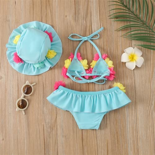 Yccutest YC Cutest Infant Baby Girl Flower Swimsuit 3Pcs Halter Triangle Tops Ruffle Bottoms Sun Hat Bikini Set Bathing Suit Swimwear thumb #5