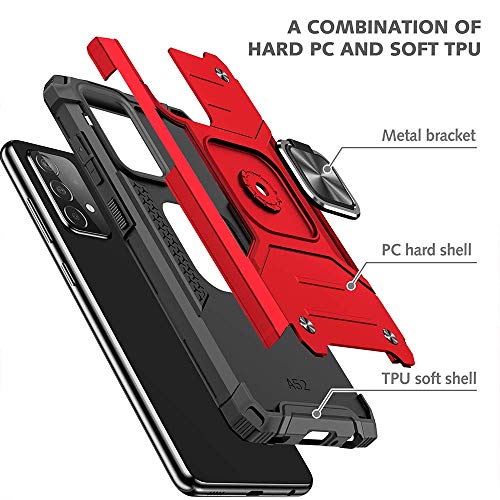 Hnhygete Samsung A52 Case, Galaxy A52 5G Case, With Hd Screen Protector, Shockproof Tough Rugged Hard Rubber Bumper With 360 Rotation Ring Kickstand Cases For Samsung Galaxy A52 5G (Red) #TOP3