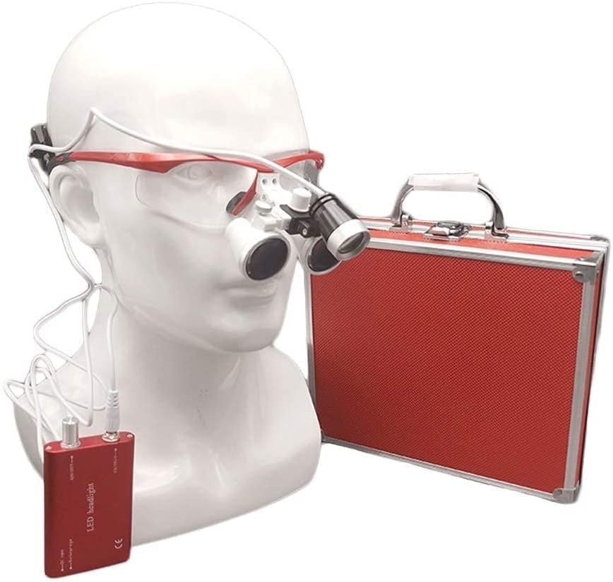 TAMSNDL Herramienta de Mantenimiento de Relojes Lupa con luz, Lupa médica Dental 3.5XR, Marco Rojo, lupas binoculares quirúrgicas, Vidrio óptico + luz Frontal, lámpara de luz, reparación de Relojes.