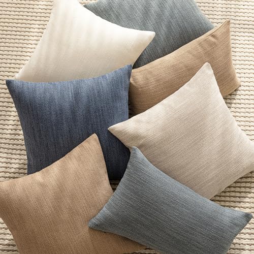 Image of Foindtower Set of 2 Decorative Textured Burlap Linen Throw Pillow Covers Farmhouse Boho Cushion Cover Solid Accent Pillowcase for Couch Sofa Bed Living Room Home Decor, 22x22 Inch,Navy Blue