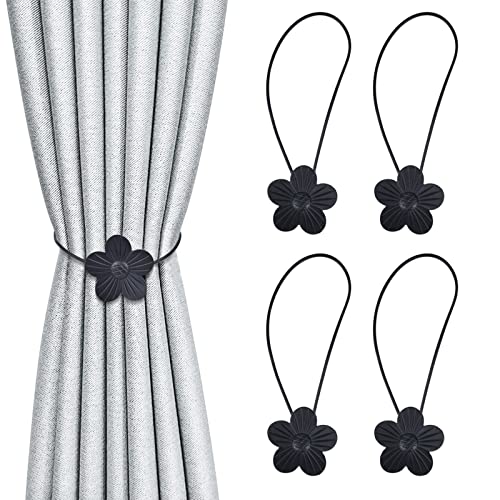 Dalababa 4 Piezas Alzapaños Magnéticos para Cortina Negro Hebilla de Cortina Amarre de Cortinas Magnéticas Abrazaderas Cortinas Cuerda de Cortina Tiebacks de Cortina 44cm para Decoración de Cortinas Cover