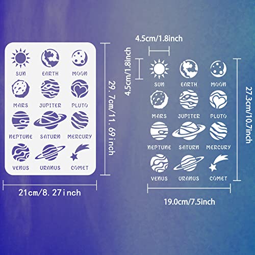 FINGERINSPIRE Solar System Planets Painting Stencil 21x29.7cm Reusable Outer Space Planets Pattern Drawing Template Sun Moon Earth Mars Plastic Stencil DIY Craft for Painting on Wall Wood Furniture - Image 2
