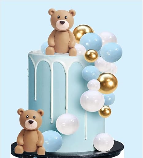 Baby Bear Cake Topper Blue Ball Cake Decor for Boy (blue ball 2bears set)